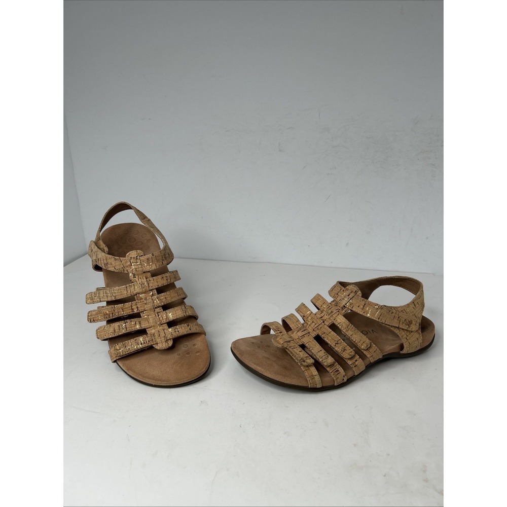 VIONIC WOMEN'S LT. BROWN HARISSA STRAPPY SANDALS 5 HOOK & LOOP STRAPS SIZE 9 EUC - Picture 1 of 8